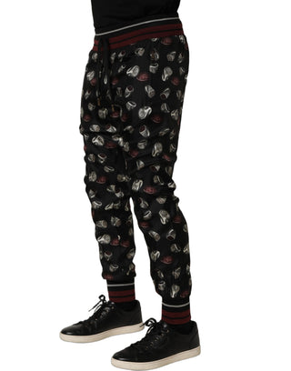 Pants Black Ring Print Silk Jogging Trousers