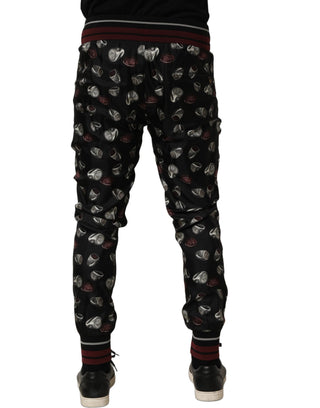 Pants Black Ring Print Silk Jogging Trousers