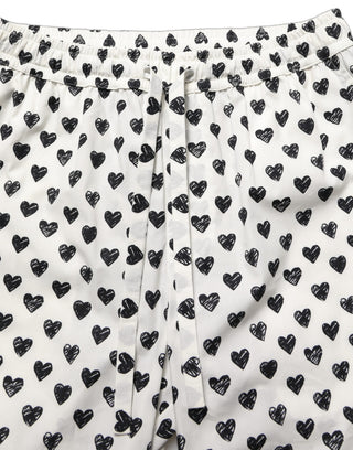 White Graphic Heart Print Men Trousers Pants