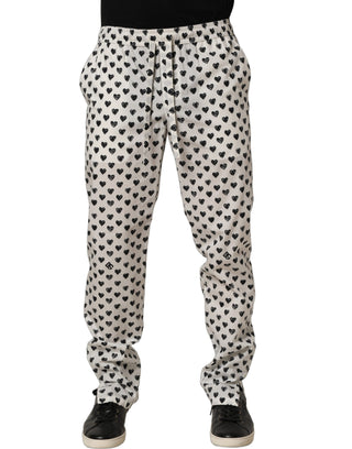 White Graphic Heart Print Men Trousers Pants