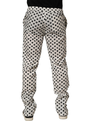 Pantalones para hombre blancos con estampado gráfico de corazón  