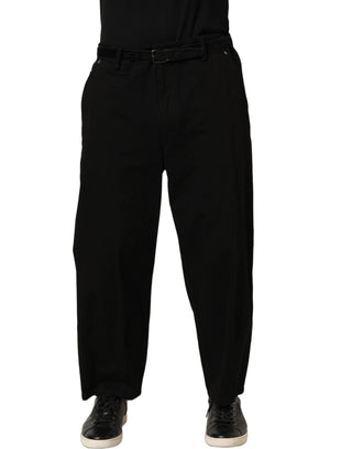 Black Mid Waist Straight Men Trouser Pants