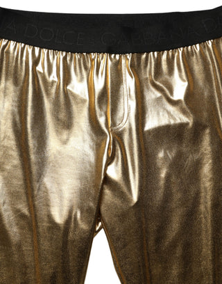 Pantalones ajustados metálicos dorados de poliéster  