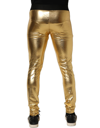 Pantalones ajustados metálicos dorados de poliéster  