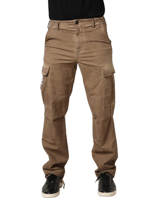 Brown Mid Waist Cargo Straight Trouser Pants