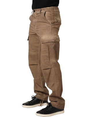 Brown Mid Waist Cargo Straight Trouser Pants