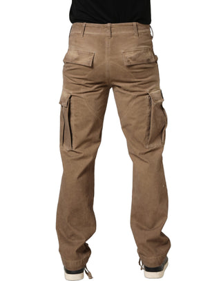 Brown Mid Waist Cargo Straight Trouser Pants