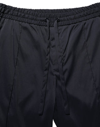 Black Nylon Straight Jogger Sweatpants Pants
