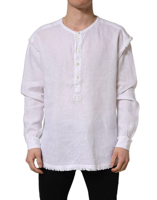 White Linen Logo Long Sleeves Casual Shirt