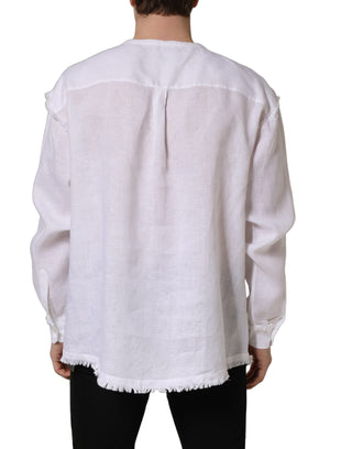 White Linen Logo Long Sleeves Casual Shirt