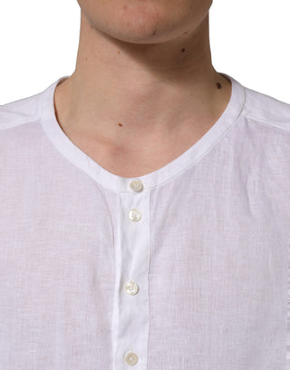 White Linen Logo Long Sleeves Casual Shirt
