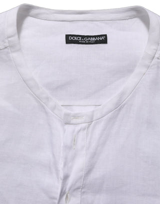 White Linen Logo Long Sleeves Casual Shirt