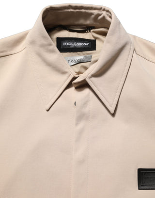 Beige Logo Overshirt Cotton Men Casual Shirt