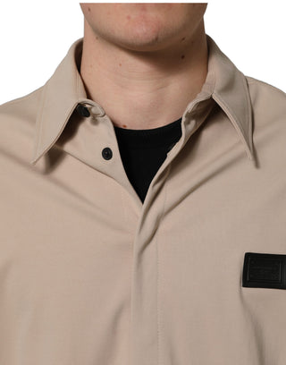 Beige Logo Overshirt Cotton Men Casual Shirt