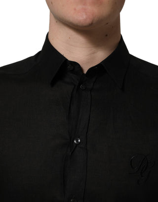 Camisa de lino negra MARTINI de manga larga  