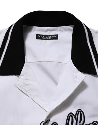 White LogoPatch Cotton Baseball Casual Shirt