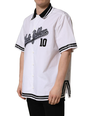 White LogoPatch Cotton Baseball Casual Shirt