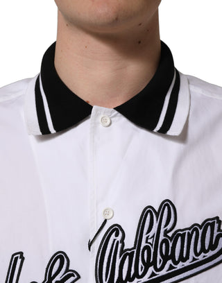 White LogoPatch Cotton Baseball Casual Shirt