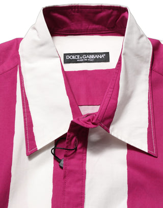 Camisa para hombre blanca con rayas granate y mangas cortas  