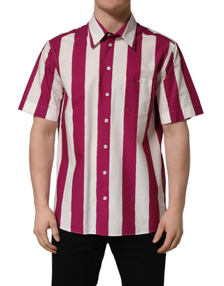 Camisa para hombre blanca con rayas granate y mangas cortas  