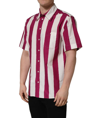 Camisa para hombre blanca con rayas granate y mangas cortas  