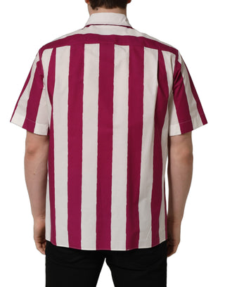 Camisa para hombre blanca con rayas granate y mangas cortas  