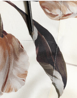 Beige Tulip Print Silk Short Sleeves Shirt