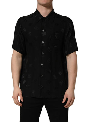 Black Logo Monogram Short Sleeves Men Shirt