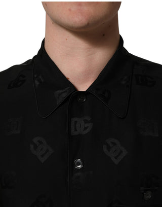 Black Logo Monogram Short Sleeves Men Shirt
