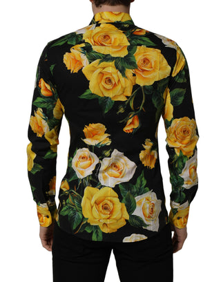 Black Floral Stretch Cotton SICILIA Fit Dress Shirt