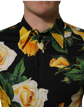 Black Floral Stretch Cotton SICILIA Fit Dress Shirt