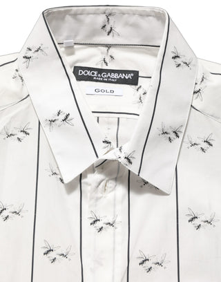 White Bee Print Cotton GOLD Fit Dress Shirt