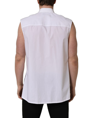 White Cotton Sleeveless Formal Dress Shirt