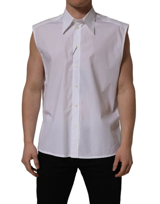 White Cotton Sleeveless Formal Dress Shirt