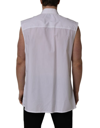 Camisa formal sin mangas blanca de algodón  