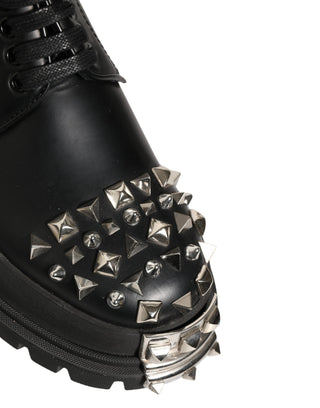 Black Leather Studded Hi-Trekking Derby Shoes
