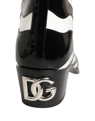 Black White Zebra Knee High Men Boots Shoes