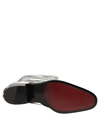 Botas altas hasta la rodilla para hombre con estampado de cebra blanco y negro  