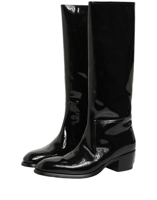 Botas altas hasta la rodilla de tacón de cuero negro  