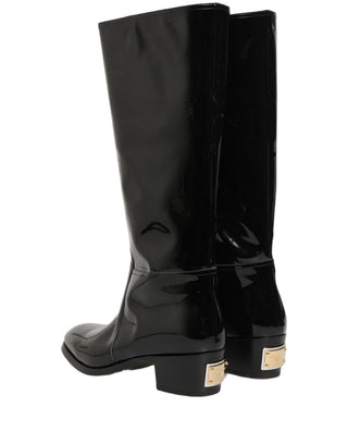 Botas altas hasta la rodilla de tacón de cuero negro  