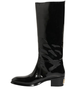 Botas altas hasta la rodilla de tacón de cuero negro  