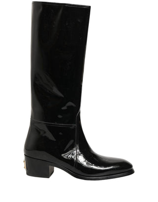 Botas altas hasta la rodilla de tacón de cuero negro  