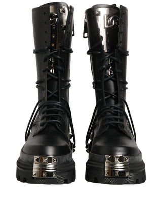Black Stud Platform Combat High Boots Shoes