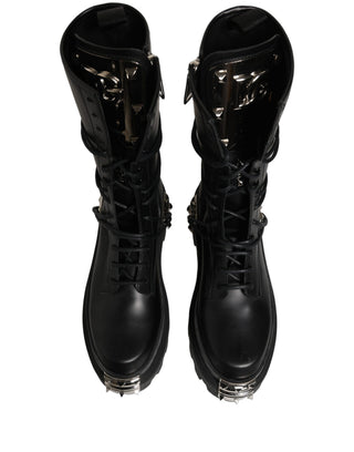 Black Stud Platform Combat High Boots Shoes