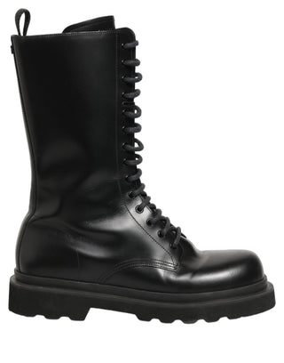 Black Leather Lace Up Men Combat Boots Shoes