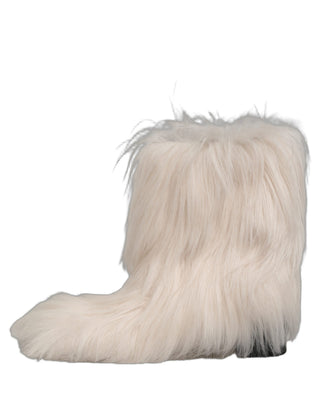 White Faux Fur Mid Calf Men Boots Shoes