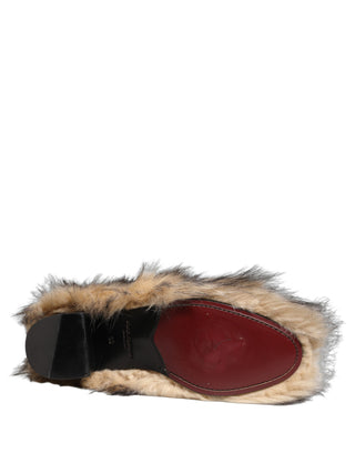Brown Faux Fur Mid Calf Men Boots Shoes