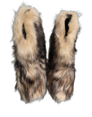 Brown Faux Fur Mid Calf Men Boots Shoes