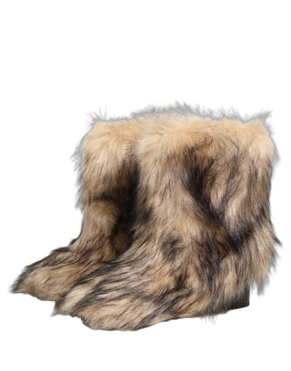 Brown Faux Fur Mid Calf Men Boots Shoes