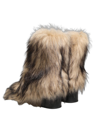 Brown Faux Fur Mid Calf Men Boots Shoes